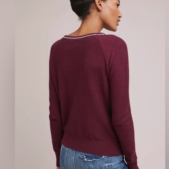 Anthropologie Field Flower Pearled Bow Pullover Crew Sweater Wool Embellished XS - Picture 4 of 15